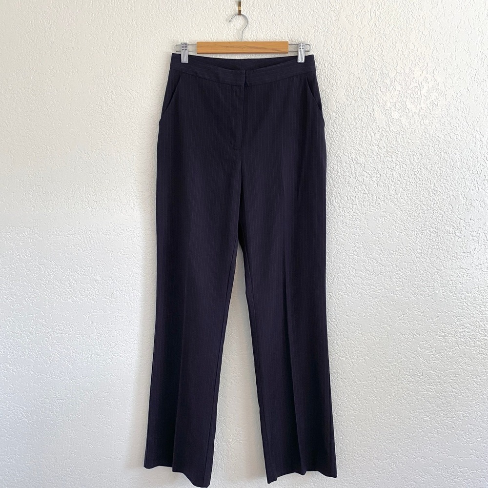 Jason Wu Navy Pinstripe Straight Leg High Rise Trouser Pants Minimalist Office 6
